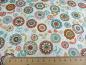 Preview: Patchworkstoff aus der Serie Doodle Days mit bunten Kreisen und Blumen Detailansicht mit Maß